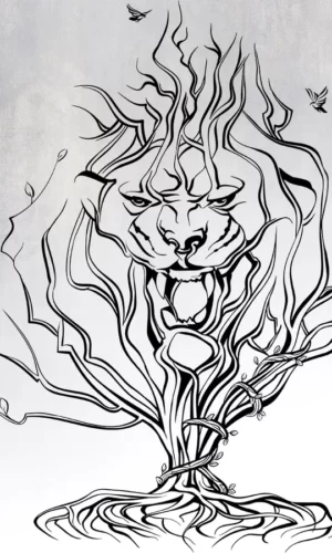 Wall Sticker Growling Lion Tree