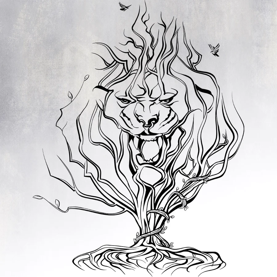 Wall Sticker Growling Lion Tree