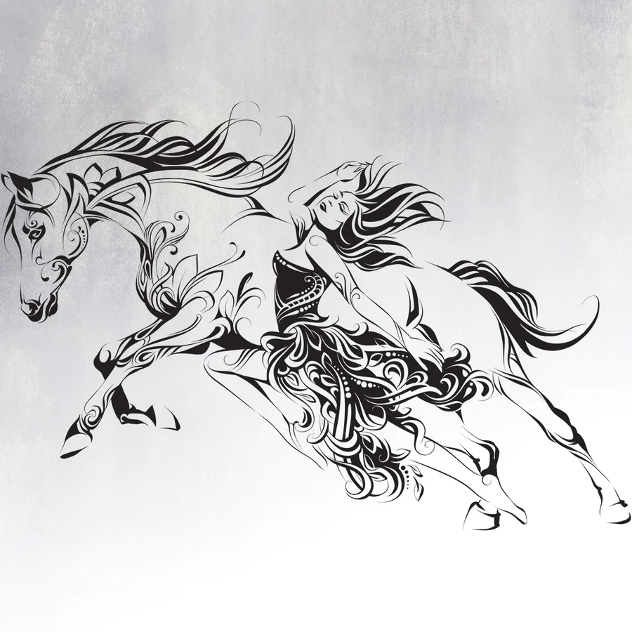 Wall Sticker Running Horse With A Woman