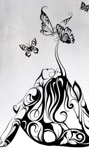 Wall Sticker Woman Surrounded By Butterflies