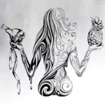 Wall Sticker Woman With Meat and Fruit