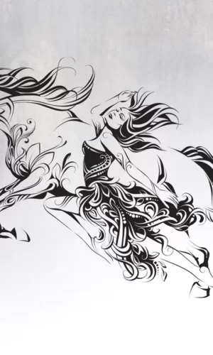 Wall Sticker Running Horse With A Woman