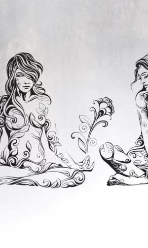 Wall Sticker Two Woman In Meditation